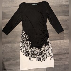 Lauren Ralph Lauren Black and Cream Long Sleeve Dress